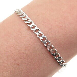 925 Sterling Silver Vintage Italy Cuban Link Bracelet 7.25"